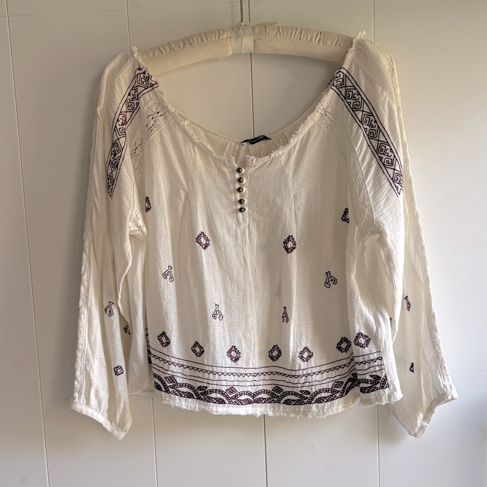 Zara Embroidered Cream Blouse Size M